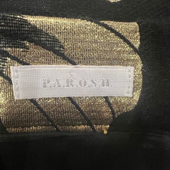 P.A.R.O.S.H. Black Gold Metallic Jacquard Pleated Mini Skirt Size Small - Picture 5 of 7